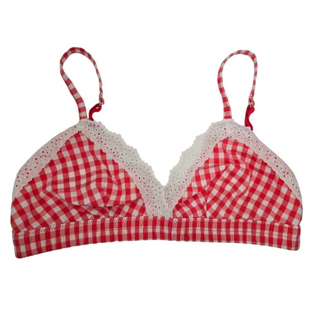 Colsie Bralette Bra Wirefree Seamless Top Red & White Gingham Small